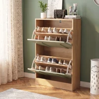 Schuhschrank mit 2 Klappen, schmal, verstellbare Trennwände, Skandi-Design, Grün(m-7)