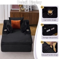 Boden-Schlafsofa mit Chaise-Lounge, hochdichtem Schaumstoff, ergonomischem Design und 2-in-1-Kissen, 165x112x63 cm, Schwarz(m-7)