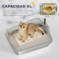 PawHut Arenero para Gatos de Acero Inoxidable XL con Borde Alto Pala Fácil de Limpiar Prueba de Fugas 60,2x40,2x29,7 cm Gris(m-5)