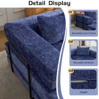 Boden-Schlafsofa, klappbar und modular, Chenille, 200x100x63 cm, Dunkelblau(m-6)