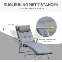 Outsunny Ligbank strandstoel ligbank verstelbaar 7-traps verstelbaar inklapbaar metaal grijs(m-4)