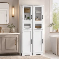 HOMCOM Columna de Baño con Puerta de Vidrio Estantes Ajustables Cajón para Espacios Pequeños 40x31x170 cm Blanco(m-8)