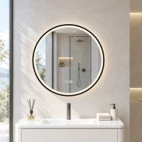 HOMCOM Bathroom Mirror with LED Lights, 60cm Round LED Bathroom Mirror with 3 Colours Dimmable, Bluetooth, Anti-Fog, Black(m-2)