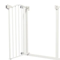 PawHut Metal 74-80cm Adjustable Pet Gate Safety Barrier w/ Auto-Close Door White(m-10)