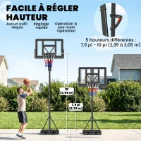 SPORTNOW Panier de Basket Extérieur Portable, Hauteur Réglable 2,35-3,05 m, Base Stable Remplissable, Sac de Poids, Roues, Noir(m-4)