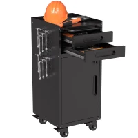 Armoire à outils mobile étroite en métal, porte verrouillable, 2 tiroirs et roulettes pivotantes, Noir(m-22)