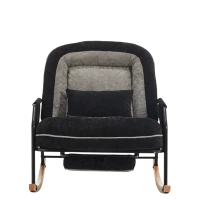 Fauteuil à bascule grand format, dossier réglable, repose-pieds escamotable, coussin rembourré, poches latérales, intérieur et extérieur, Noir+Gris(m-24)
