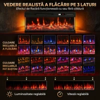 HOMCOM Șemineu Electric 117 cm cu 3 Laturi, pentru TV 55", 900/1800 W, 12 Culori Flacără 3D, Alb(m-4)