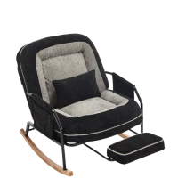 Fauteuil à bascule grand format, dossier réglable, repose-pieds escamotable, coussin rembourré, poches latérales, intérieur et extérieur, Noir+Gris(m-25)