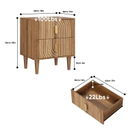 Nachttisch mit 2 Schubladen und geometrischen Intarsien, Boho-Stil, MDF, 48x38x56 cm, Walnussbraun(m-2)