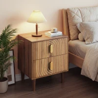 Nachttisch mit 2 Schubladen und geometrischen Intarsien, Boho-Stil, MDF, 48x38x56 cm, Walnussbraun(m-1)