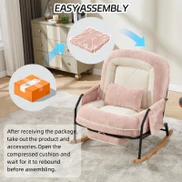Fauteuil à bascule grand format, dossier réglable et repose-pieds escamotable, poches latérales, coussin rembourré, intérieur et extérieur, Rose(m-7)