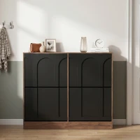 Schuhschrank mit 4 Klappen, schmal, modernes Skandi-Design, verstellbare Trennwände, Schwarz(m-3)