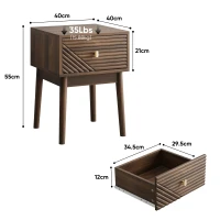 Nachttisch, Mid-Century-Modern-Stil, gerilltes Design und Metallgriffe, 40x40x55 cm, Walnuss(m-2)