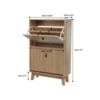 Schuhschrank mit Kippschutz und Doppeltüren, 60x24x94 cm, Eiche(m-2)