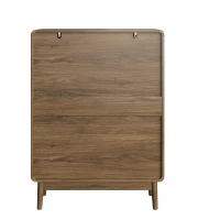 Schuhschrank, freistehend und schmal, mit geprägten Türen, offenem Ablagefach und goldfarbenen Griffen, 60x24x95 cm, Walnussfarben(m-10)