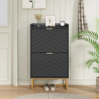 Schuhschrank mit 2 Klappen, schmaler Schuhkipper mit Kippschutz und verstellbaren Trennwänden, 50x24x103,5 cm, Schwarz(m-7)