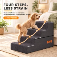 PawHut Dog Steps, 4-Step Dog Stairs for Bed and Sofa, Pet Stairs with Carry Handle, Washable Cover(m-4)