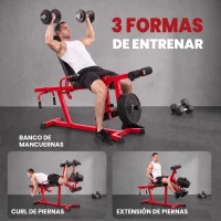 SPORTNOW Máquina de Extensión y Curl de Piernas Ajustable 3 en 1 Carga 300 kg con Carga de Placas para Casa Gimnasio Rojo(m-4)
