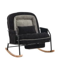 Fauteuil à bascule grand format, dossier réglable, repose-pieds escamotable, coussin rembourré, poches latérales, intérieur et extérieur, Noir+Gris(m-23)