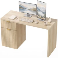 HOMCOM Secretária para Computador 120 cm com Gaveta, Armário Reversível, Prateleira Ajustável e Tampo Espesso, Carvalho(m-16)
