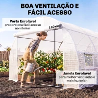 Outsunny Cobertura de Estufa de Túnel 6x3x2m Cobertura de Substituição de Estufa com 12 Janelas e Portas Enroláveis Branco(m-5)