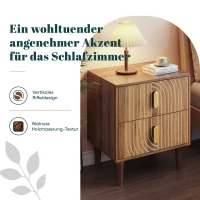 Nachttisch mit 2 Schubladen und geometrischen Intarsien, Boho-Stil, MDF, 48x38x56 cm, Walnussbraun(m-6)