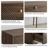 Table console, style mid-century moderne, 2 tiroirs, rangement ouvert, 100x35x80 cm, Noyer(m-4)