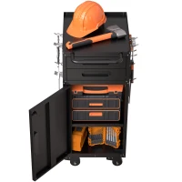 Armoire à outils mobile étroite en métal, porte verrouillable, 2 tiroirs et roulettes pivotantes, Noir(m-16)