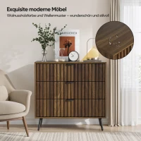 Commode à 3 tiroirs en MDF, poignées et pieds métalliques, style moderne, 80x39x78 cm, Noyer(m-7)