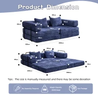 Boden-Schlafsofa, klappbar und modular, Chenille, 200x100x63 cm, Dunkelblau(m-3)