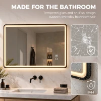 HOMCOM Bathroom Mirror with LED Lights, 100x70cm Rectangle Bathroom Mirror, Dimmable, Bluetooth, Anti-Fog, Black(m-7)