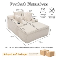 Schlafsofa mit Ottomane, werkzeuglose Einrichtung, hochdichter Schaumstoff, 2-in-1-Kissen, 165x112x63 cm, Beige(m-3)