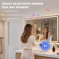 HOMCOM Bathroom Mirror with LED Lights, 100x70cm Rectangle Bathroom Mirror, Dimmable, Bluetooth, Anti-Fog, Black(m-4)