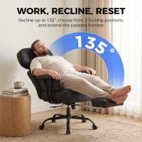 HOMCOM Office Chair, Big and Tall Desk Chair with Footrest, Wide Seat, Leathaire, Reclining Back, Swivel Wheels, Black(m-6)