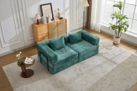 Wandelbares Bodenschlafsofa, modulares Design, Chenillebezug, ohne Montage, 200x100x63 cm, Dunkelgrün(m-12)
