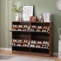 Schuhschrank mit 4 Klappen, schmal, modernes Skandi-Design, verstellbare Trennwände, Schwarz(m-6)