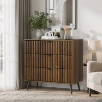 Commode à 3 tiroirs en MDF, poignées et pieds métalliques, style moderne, 80x39x78 cm, Noyer(m-6)