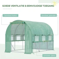 Outsunny foliekas 3 x 2 x 2 m tunnel inloopkas kas plantenhuisfolie tent 6 ramen UV-bescherming groen(m-4)