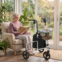 HOMCOM Rolator pliabil ușor pentru seniori cu geantă și coș, 3 roți, 136 kg, argintiu(m-11)
