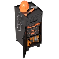 Armoire à outils mobile étroite en métal, porte verrouillable, 2 tiroirs et roulettes pivotantes, Noir(m-15)