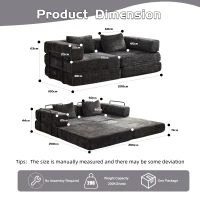 Schlafsofa, wandelbares Bodensofa, modular, Chenille, 200x100x63 cm, Schwarz(m-3)