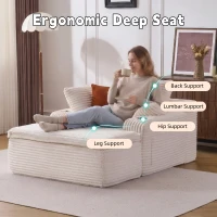Schlafsofa mit Ottomane, werkzeuglose Einrichtung, hochdichter Schaumstoff, 2-in-1-Kissen, 165x112x63 cm, Beige(m-6)