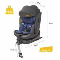 Kindersitz, 360° drehbar, ISOFIX, i-Size, ab Geburt bis 12 Jahre, mit Liegefunktion und abnehmbarem Verdeck, Blau(m-10)