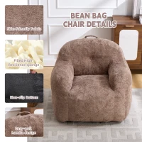 Sitzsack-Sessel mit Armlehnen, Kunstfellbezug, zerkleinerter Schaumstofffüllung, ergonomischer Rückenlehne, 95x95x79 cm, Khaki(m-4)