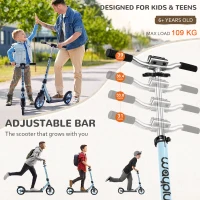Trottinette pliable dès 6 ans pour enfants, adolescents et adultes, roues 8 pouces, guidon réglable sur 4 niveaux, roulement ABEC9, Bleu bébé(m-5)
