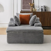 Rahmenloses Schlafsofa mit Longchair, hochdichtem Schaumstoff, 2-in-1-Kissen und Getränkehaltern, 165x112x63 cm, Grau(m-2)