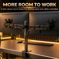 HOMCOM Dual Monitor Stand for 2 Screens up to 32", Height Adjustable Monitor Riser with Tilt, Swivel & 360° Rotation(m-7)
