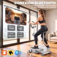 SPORTNOW Máquina Elíptica 3 en 1 Silenciosa con Asiento Resistencia Magnética Regulable Pantalla LCD Compatible con App Blanco(m-7)