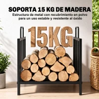 Outsunny Estante de Leña para Chimenea con Asas Leñero Interior y Exterior Almacenaje para Madera Soporte para Leña Tradicional Diseño Elevado 44,5x33x46,5 cm Negro(m-4)